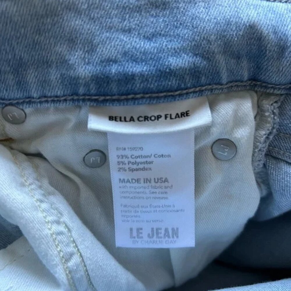 New Le Jean Bella Crop Flare Jeans Light Blue size 32 lightwash denim high rise - Picture 7 of 9